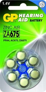 Piles Zink Air pour appareil auditif - ZA675, blister 6 pcs.