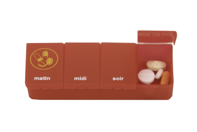 Boîte à pilules 1 jour  - 4 compartments transparent rouge FR
