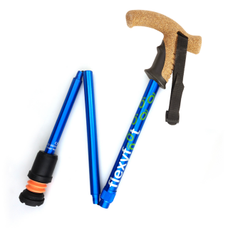 Walking stick with cork handle - folding blue