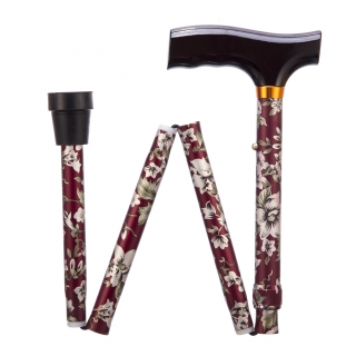 Adjustable Walking Sticks - Folding - burgundy flower 74 - 84 cm